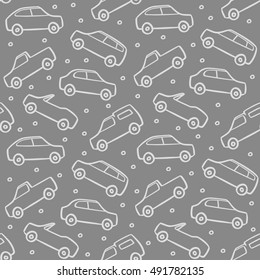 Traffic jam. Cars drawing on gray background. Seamless vector wallpaper