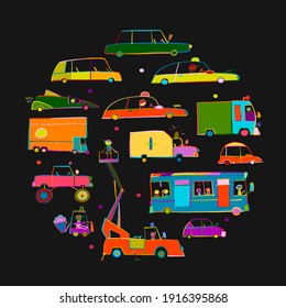 Traffic Jam. Cars on Road. Sketch for your design. Vector illustration