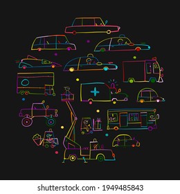 Traffic Jam. Cars on Road. Sketch for your design