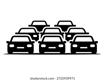 Atasco de tráfico del icono del Vector de los coches en un fondo blanco
Icono negro de Vector