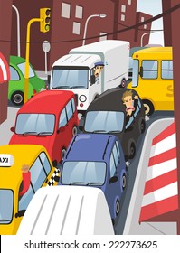 traffic jam in the city at rush hour illustration