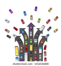 traffic jam with directional arrows, the road way location. Vector illustration
