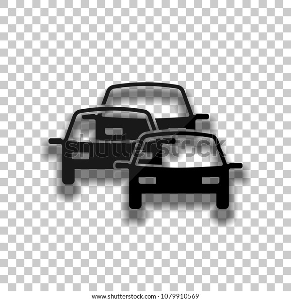 traffic jam icon. Black glass icon with soft\
shadow on transparent\
background
