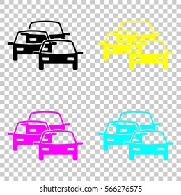 traffic jam icon. Colored set of cmyk icons on transparent background.