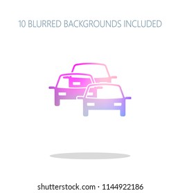 traffic jam icon. Colorful logo concept with simple shadow on white. 10 different blurred backgrounds included