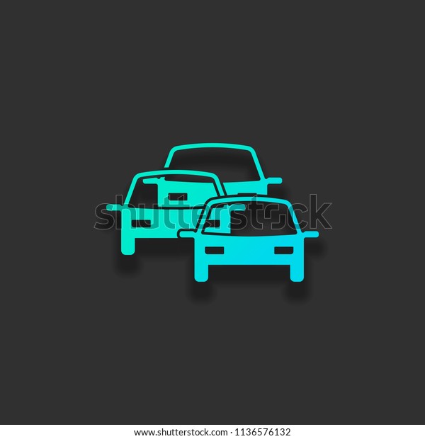 traffic jam icon.\
Colorful logo concept with soft shadow on dark background. Icon\
color of azure ocean
