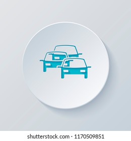 traffic jam icon. Cut circle with gray and blue layers. Paper style