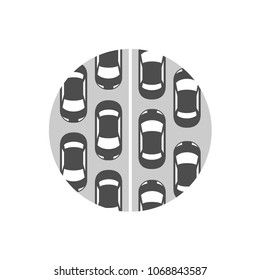 Traffic Jam Icon. Grayscale Color A Lot Of Cars Standing On A Road In A Queue Top View Symbol.