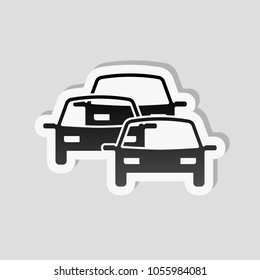 traffic jam icon. Sticker style with white border and simple shadow on gray background