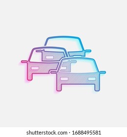 traffic jam icon. Technology logo with diagonal lines and colored gradient. Neon graphic, light effect. Blue and red colors