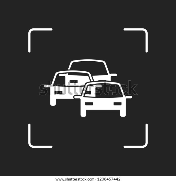 traffic jam icon. White object in camera
autofocus on dark
background