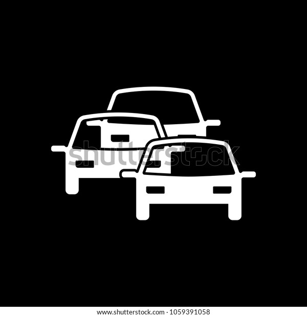 traffic jam icon. White icon on black\
background. Inversion