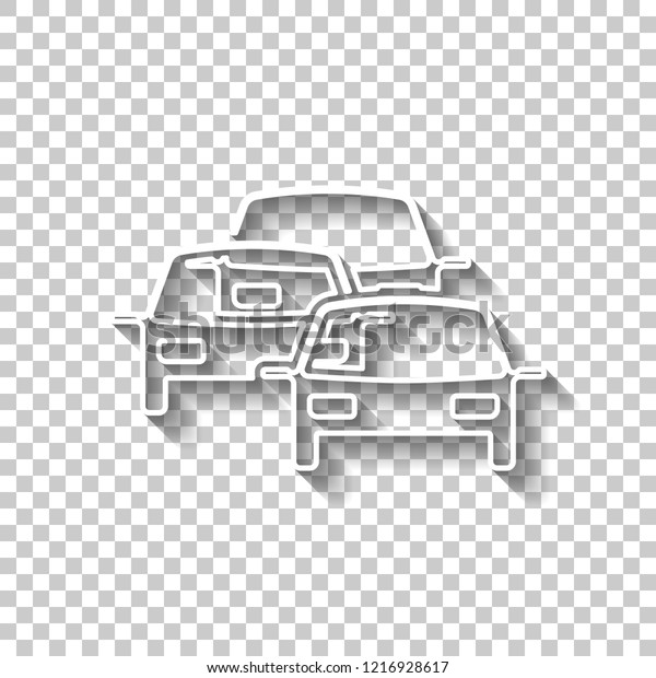traffic jam icon. White outline sign with\
shadow on transparent\
background