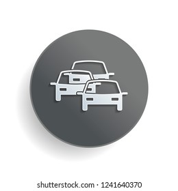 traffic jam icon. White paper symbol on gray round button with shadow