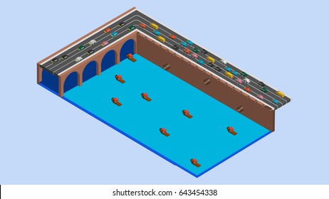 traffic jam isometric car