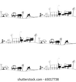 traffic jam, kid's drawing seamless pattern