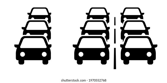 Traffic jam on the road or car rush hours city street. Traffic congestion during rush hour. Flat vector cars on the highway. Car pictogram. For traffic jams web, app or sign board.