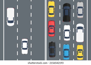 Traffic jam on the road top view, road transportation. Vector