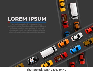 Traffic Jam On The Road. Road Transport. Highway Banner. Vector Background