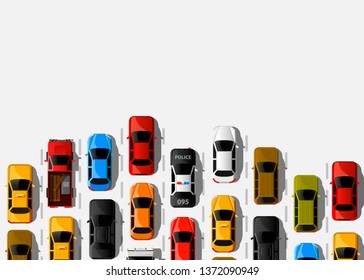 Traffic jam on the road. Road transport. Highway banner. Vector background