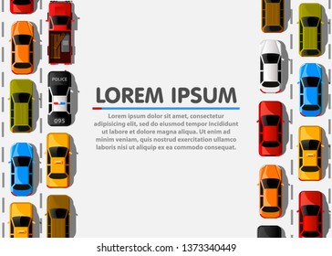 Traffic jam on the road. Road transport. Highway banner. Vector background