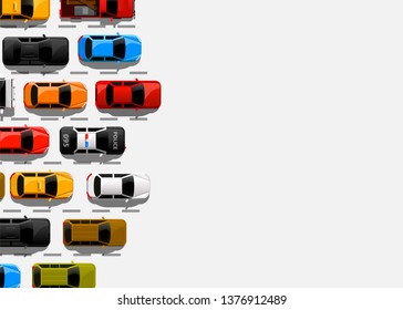 Traffic jam on the road. Road transport. Highway banner. Vector background