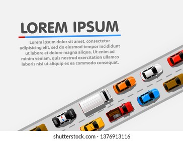 Traffic jam on the road. Road transport. Highway banner. Vector background