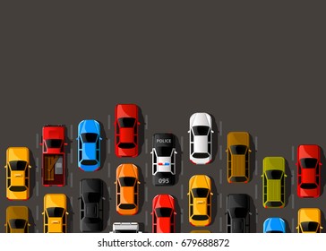 Traffic jam on the road. Road transport. Highway banner. Vector background