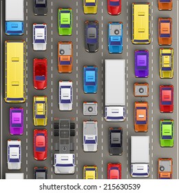 Traffic jam on the road, Road transportation, Vector background