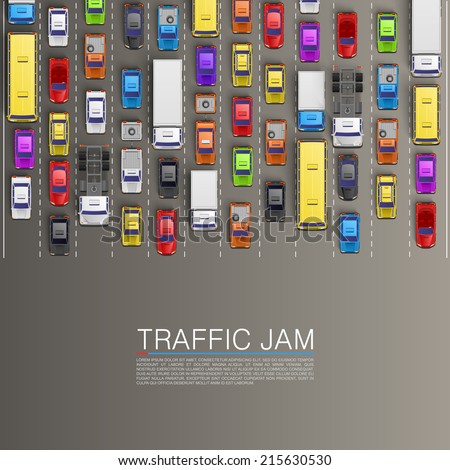 Traffic jam on the road, Road transportation, Vector background