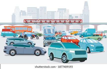 Cars Traffic Jam Intersection Stock Vector (Royalty Free) 1485632147 ...