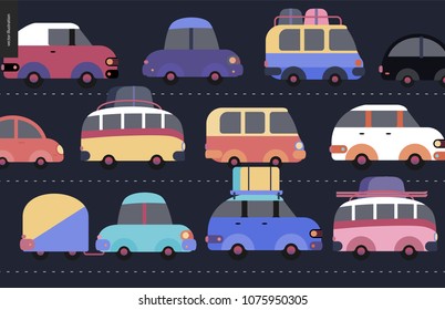 Traffic jam scene - city road full of cars standing in traffic congestion