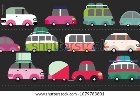 Traffic jam scene - city road full of cars standing in traffic congestion