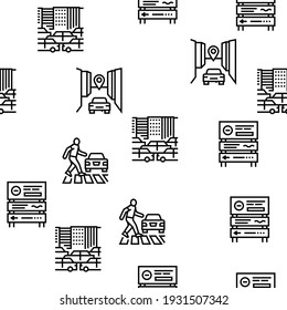 Traffic Jam Transport Vector Seamless Pattern Thin Line Illustration