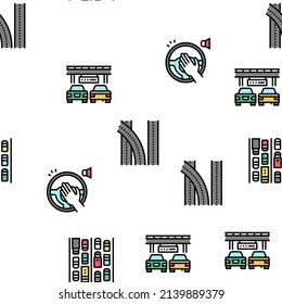 Traffic Jam Transport Vector Seamless Pattern Thin Line Illustration
