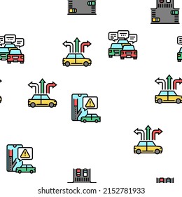 Traffic Jam Transport Vector Seamless Pattern Thin Line Illustration