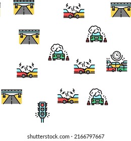Traffic Jam Transport Vector Seamless Pattern Thin Line Illustration