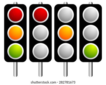 Traffic lamps, lights isolated on white. Control lights. Vector.