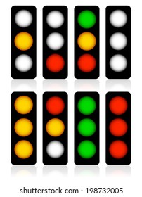 Traffic lamps, semaphores with reflection.