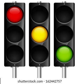 Traffic lamps signals with reflection - vector