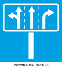 Traffic lanes at crossroads junction icon white isolated on blue background vector illustration