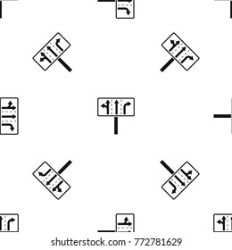 Traffic lanes at crossroads junction pattern repeat seamless in black color for any design. Vector geometric illustration
