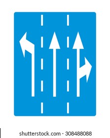 Traffic lanes at crossroads junction, right turn exit ahead,the left lane turn left.