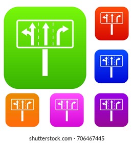 Traffic lanes at crossroads junction set icon in different colors isolated vector illustration. Premium collection