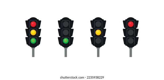 Traffic lighs icon set. Regulate the movement of cars illustration symbol. Sign semaphore vector 