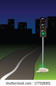 Traffic light against the night city