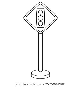 Traffic Light Ahead sign illustration hand drawn outline vector