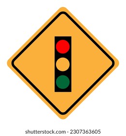Traffic Light ahead sign vector. Yellow background..eps