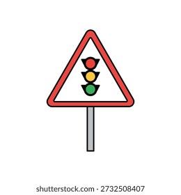 Traffic Light Ahead Warning Sign Icon Indicating Upcoming Signalized Intersection