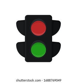 Traffic light with all three colors on. Vector illustration isolated on white background.